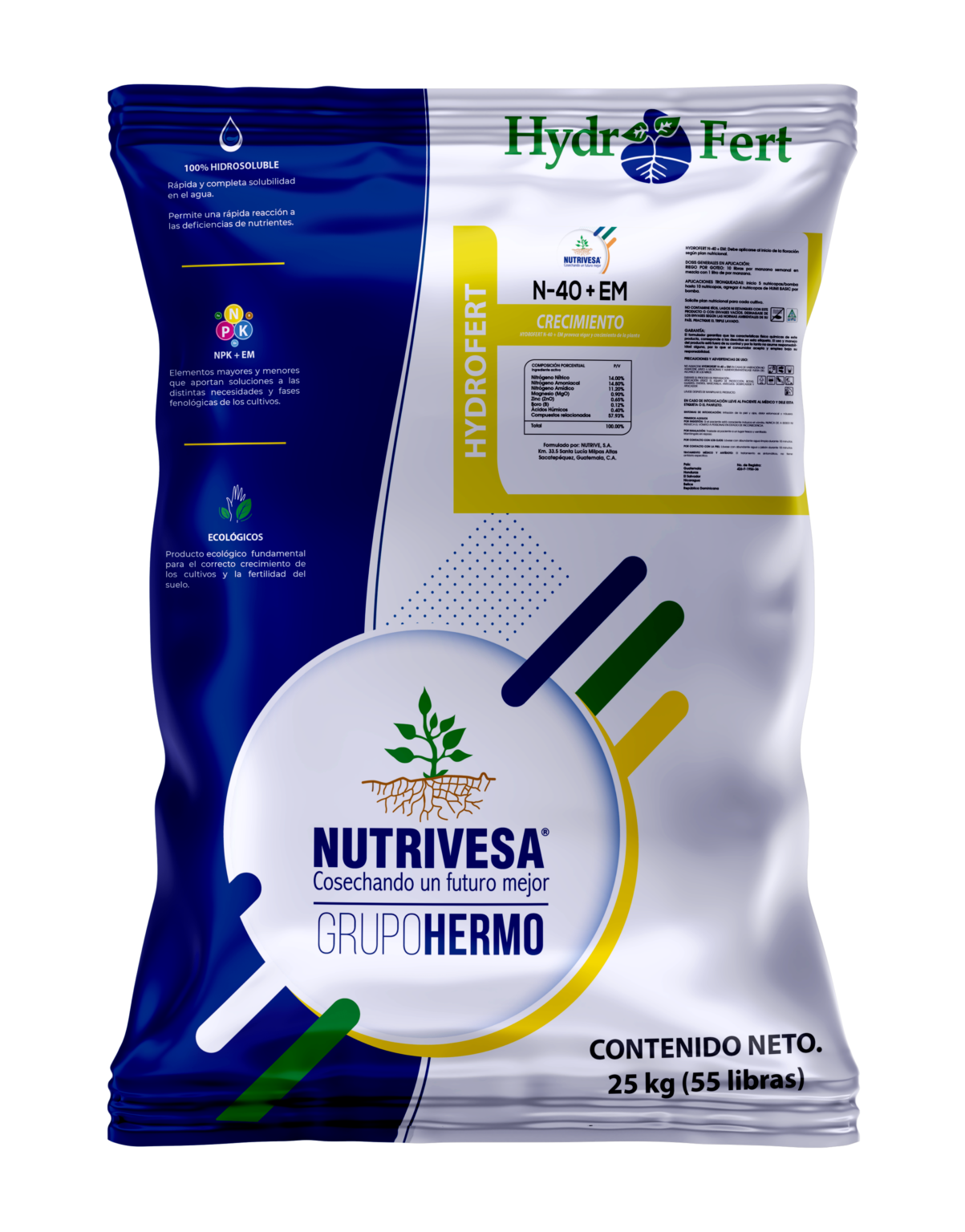 Hydrofert N-40+EM Fertilizante Hidrosoluble Saco de 55 Libras