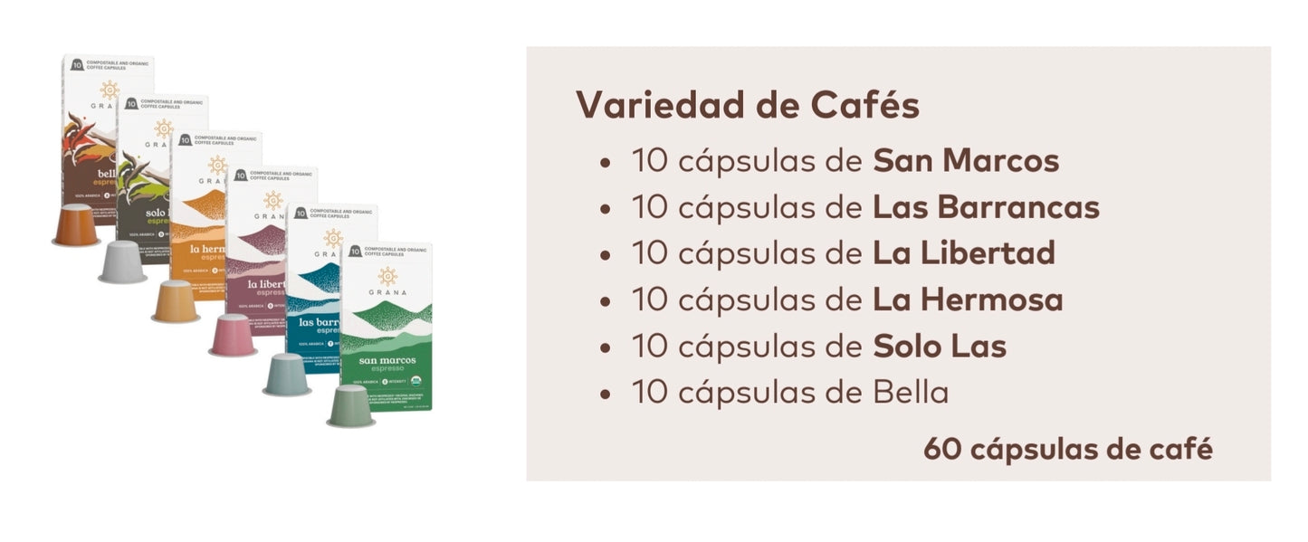 Cápsulas Cafe La Grana Variety Pack para Maquinas Nespresso. 60 Capsulas