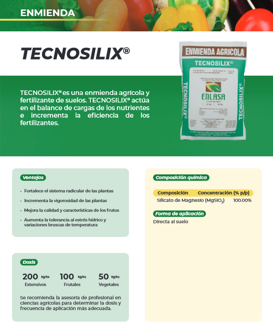 TECNO SILIX® Enlasa – Enmienda Silicato de Magnesio 100% – Fortalece Raíces y Tolerancia al Estrés