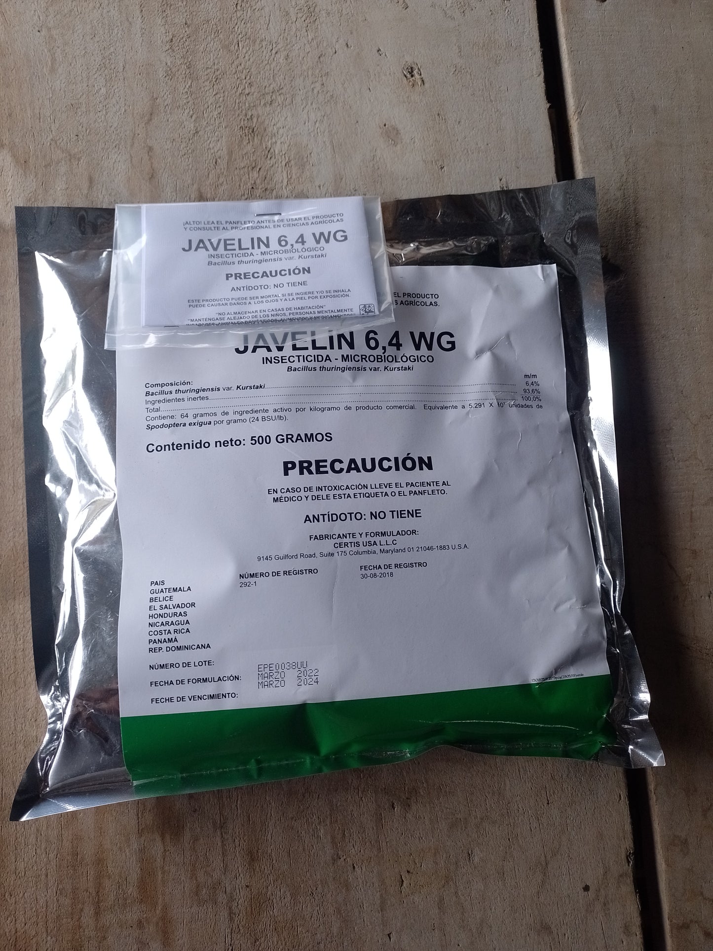 Javelin 6,4 WG Bacillus Thuringuiensis  Bolsa 500 GMS